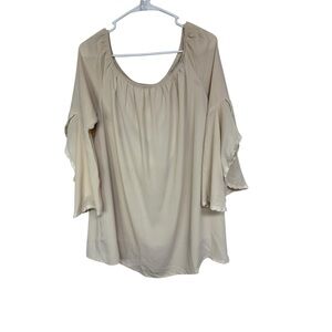 Southern Fried Chics Texas 1 Ivory Cream Split Sleeve Lined Boho Tunic, XL